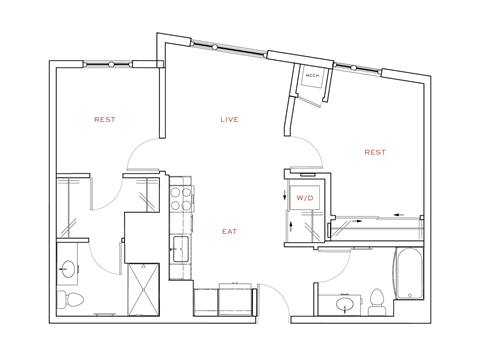 A floor plan of a house with labeled rooms such as